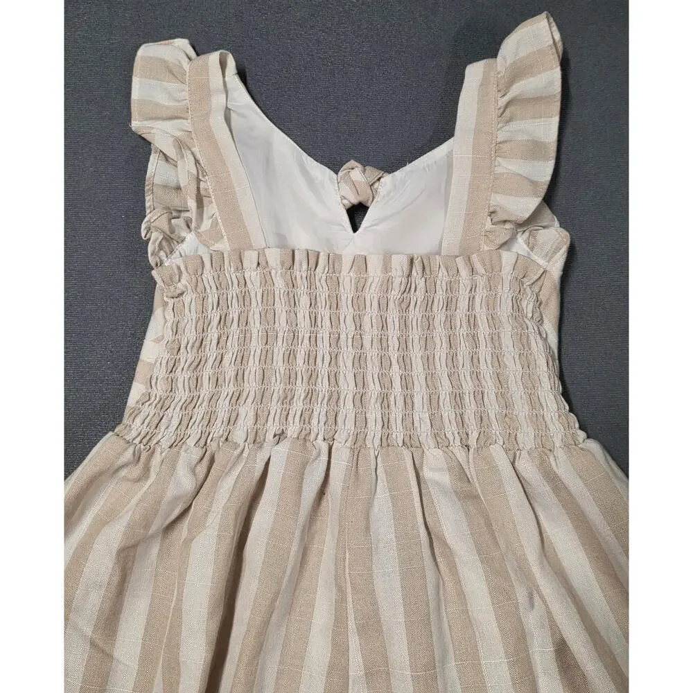 Bonnie Jean Girls Size 6 Romper Shorts Tan Smocked Ruffle Sleeve